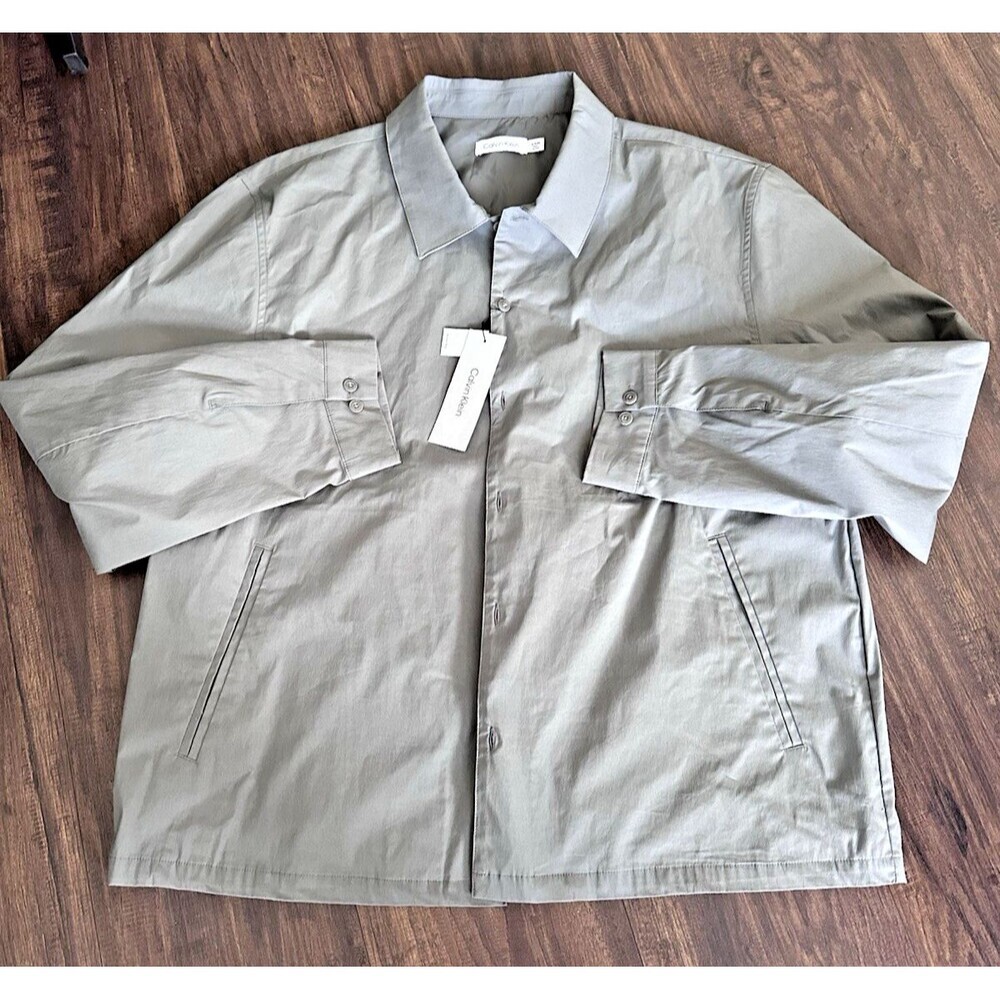 Calvin Klein Men's Long Sleeve Button Up Shirt Jacket Light Olive Green XL